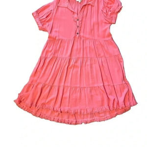 Umgee Pink/Coralish Aline Womens Medium Aline dress Collar Neck Fray Hem EUC‎